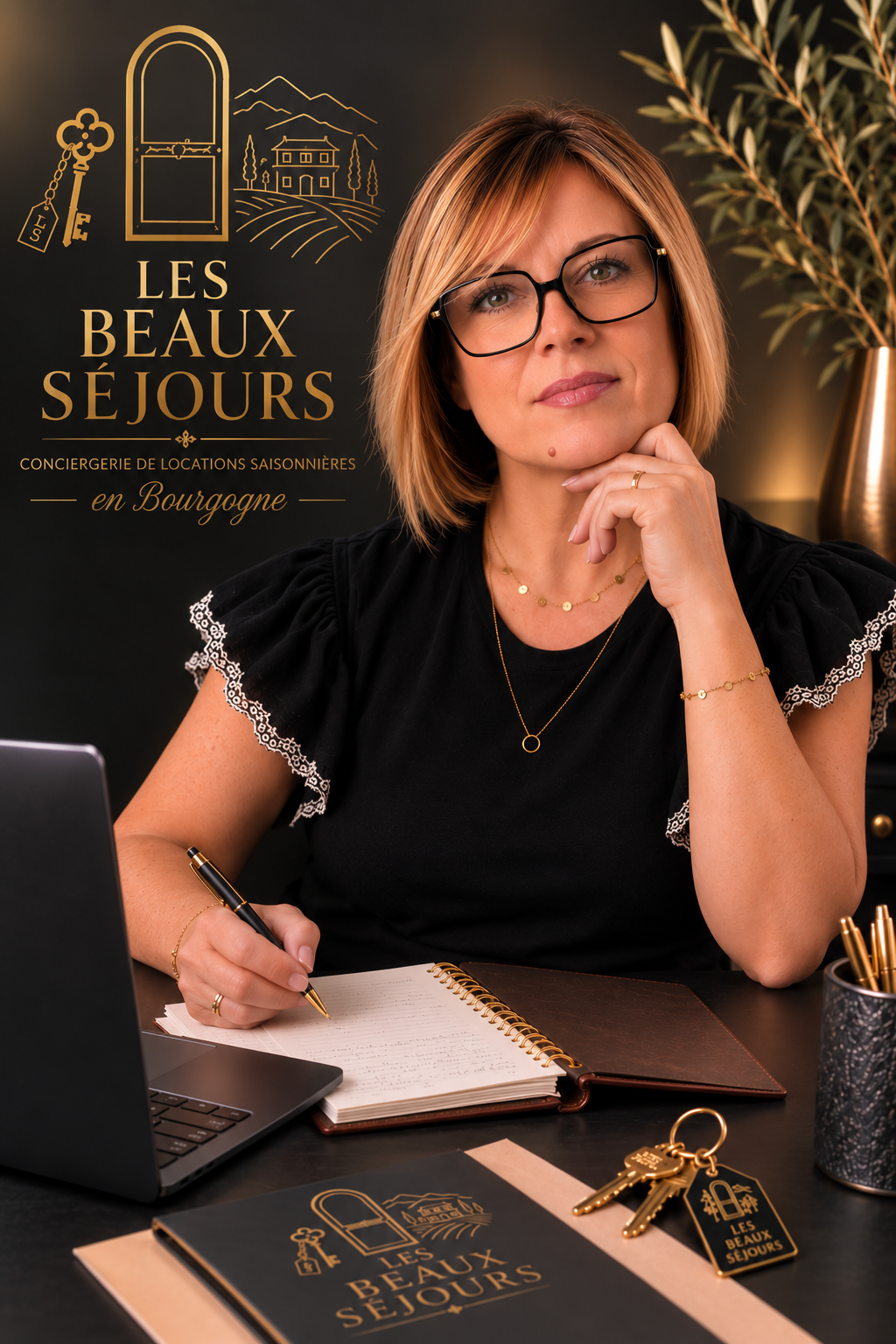 Charline au bureau, fondatrice de Les Beaux Séjours